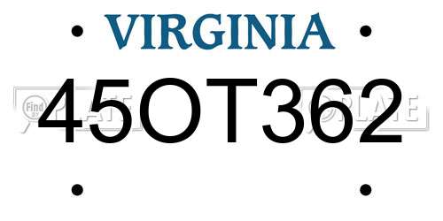 45OT362 Virginia License Plate