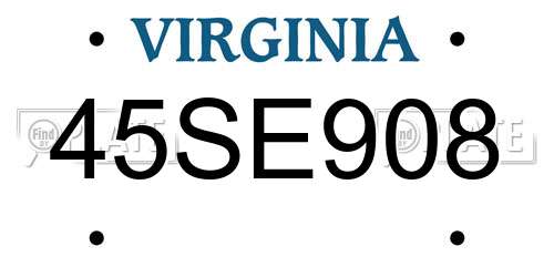 45SE908 Virginia License Plate