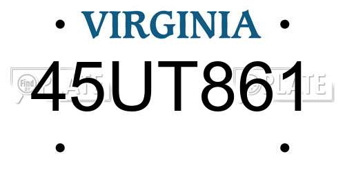 45UT861 Virginia License Plate