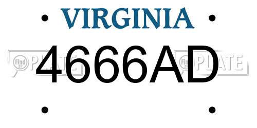 4666AD Virginia License Plate