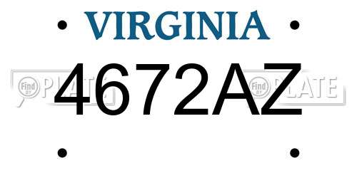 4672AZ Virginia License Plate