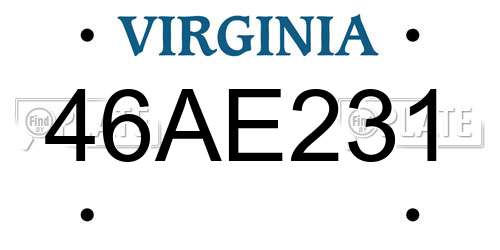 46AE231 Virginia License Plate