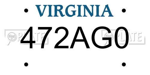 472AG0 Virginia License Plate