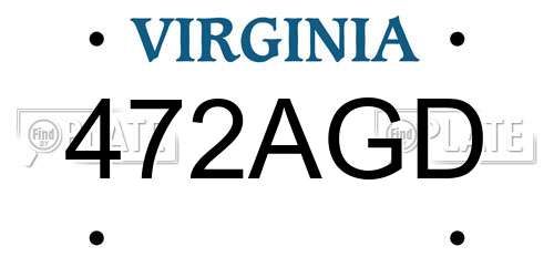 472AGD Virginia License Plate