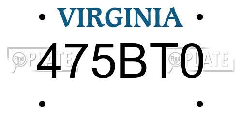 475BT0 Virginia License Plate