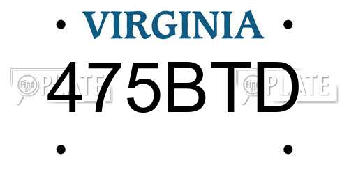 475BTD Virginia License Plate