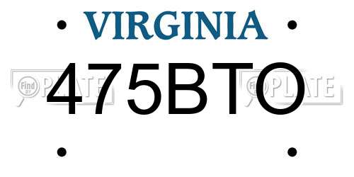 475BTO Virginia License Plate