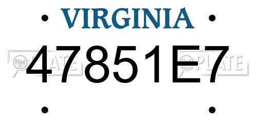 47851E7 Virginia License Plate