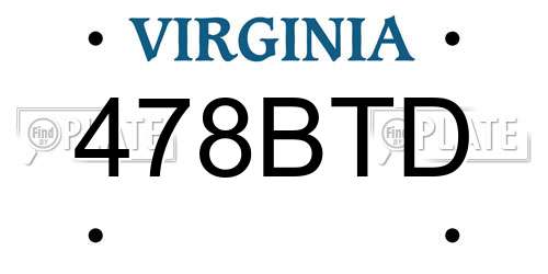 478BTD Virginia License Plate