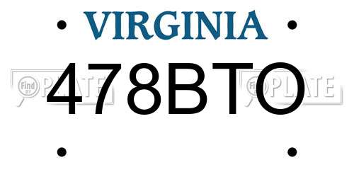 478BTO Virginia License Plate
