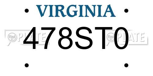 478ST0 Virginia License Plate