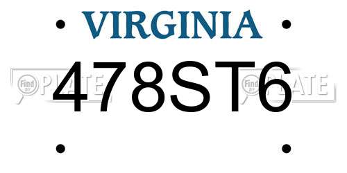 478ST6 Virginia License Plate
