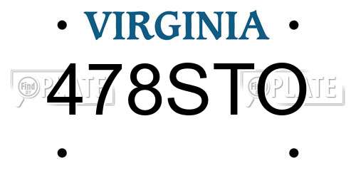 478STO Virginia License Plate