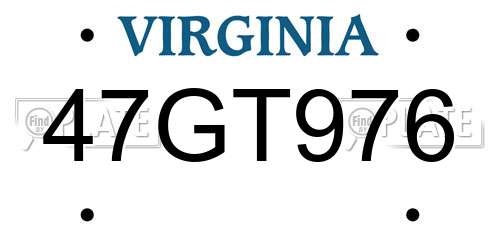 47GT976 Virginia License Plate