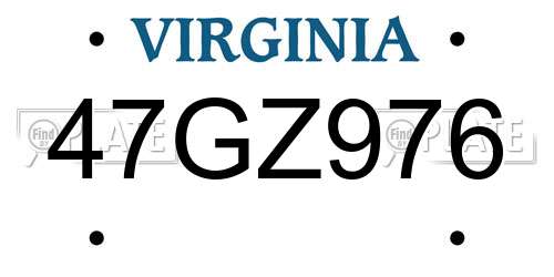 47GZ976 Virginia License Plate