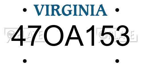 47OA153 Virginia License Plate