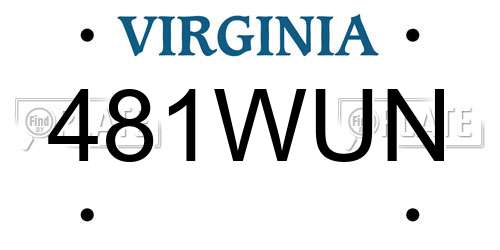 481WUN Virginia License Plate