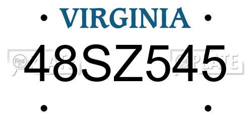 48SZ545 Virginia License Plate