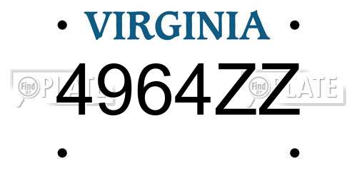 4964ZZ Virginia License Plate