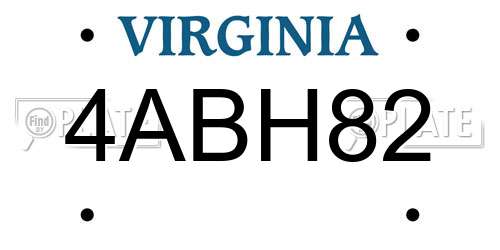 4ABH82 Virginia License Plate