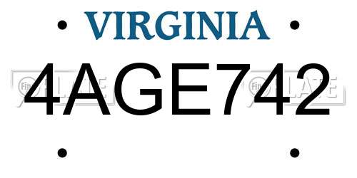 4AGE742 Virginia License Plate