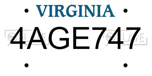 4AGE747 Virginia License Plate