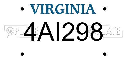4AI298 Virginia License Plate