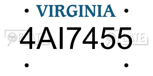 4AI7455 Virginia License Plate