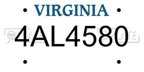 4AL4580 Virginia License Plate