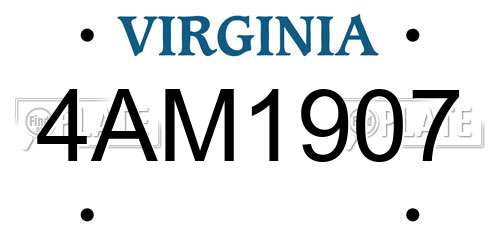 4AM1907 Virginia License Plate