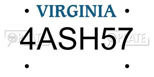 4ASH57 Virginia License Plate