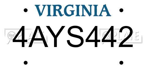 4AYS442 Virginia License Plate