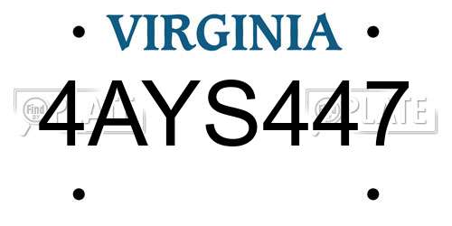 4AYS447 Virginia License Plate