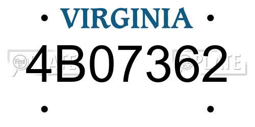 4B07362 Virginia License Plate