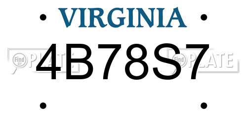 4B78S7 Virginia License Plate