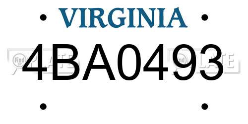 4BA0493 Virginia License Plate