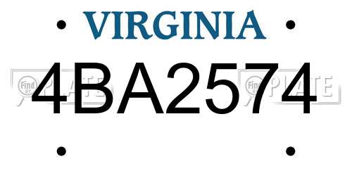 4BA2574 Virginia License Plate