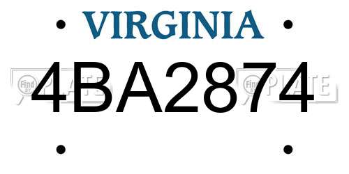 4BA2874 Virginia License Plate