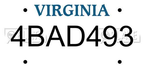 4BAD493 Virginia License Plate