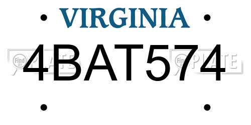 4BAT574 Virginia License Plate