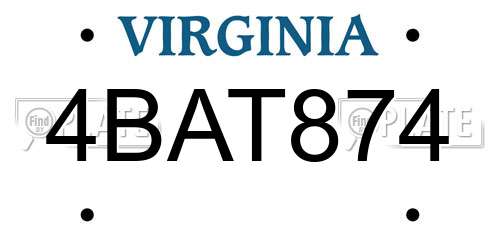 4BAT874 Virginia License Plate