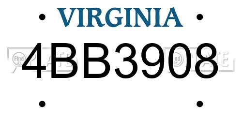 4BB3908 Virginia License Plate
