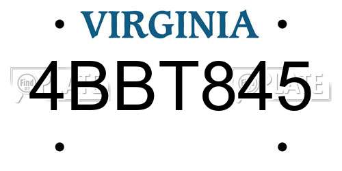 4BBT845 Virginia License Plate