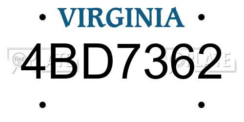 4BD7362 Virginia License Plate