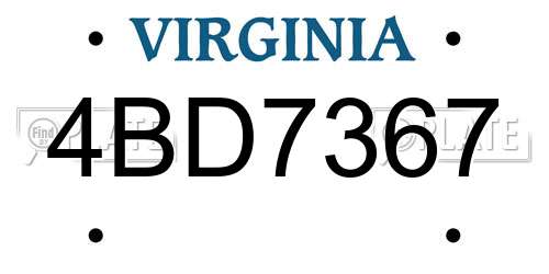 4BD7367 Virginia License Plate