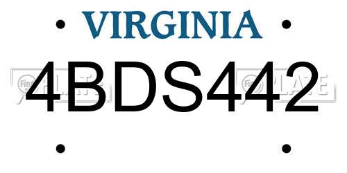 4BDS442 Virginia License Plate