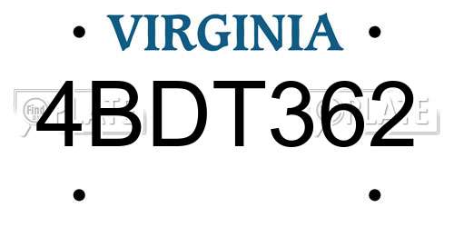 4BDT362 Virginia License Plate