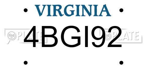 4BGI92 Virginia License Plate