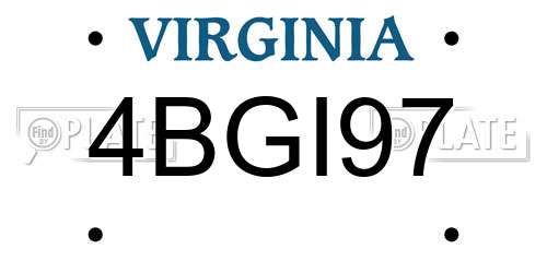 4BGI97 Virginia License Plate
