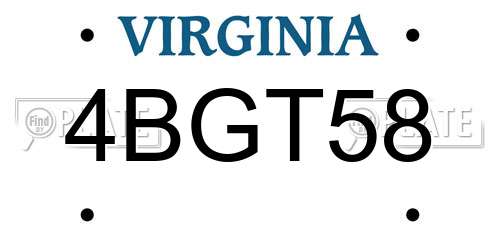 4BGT58 Virginia License Plate